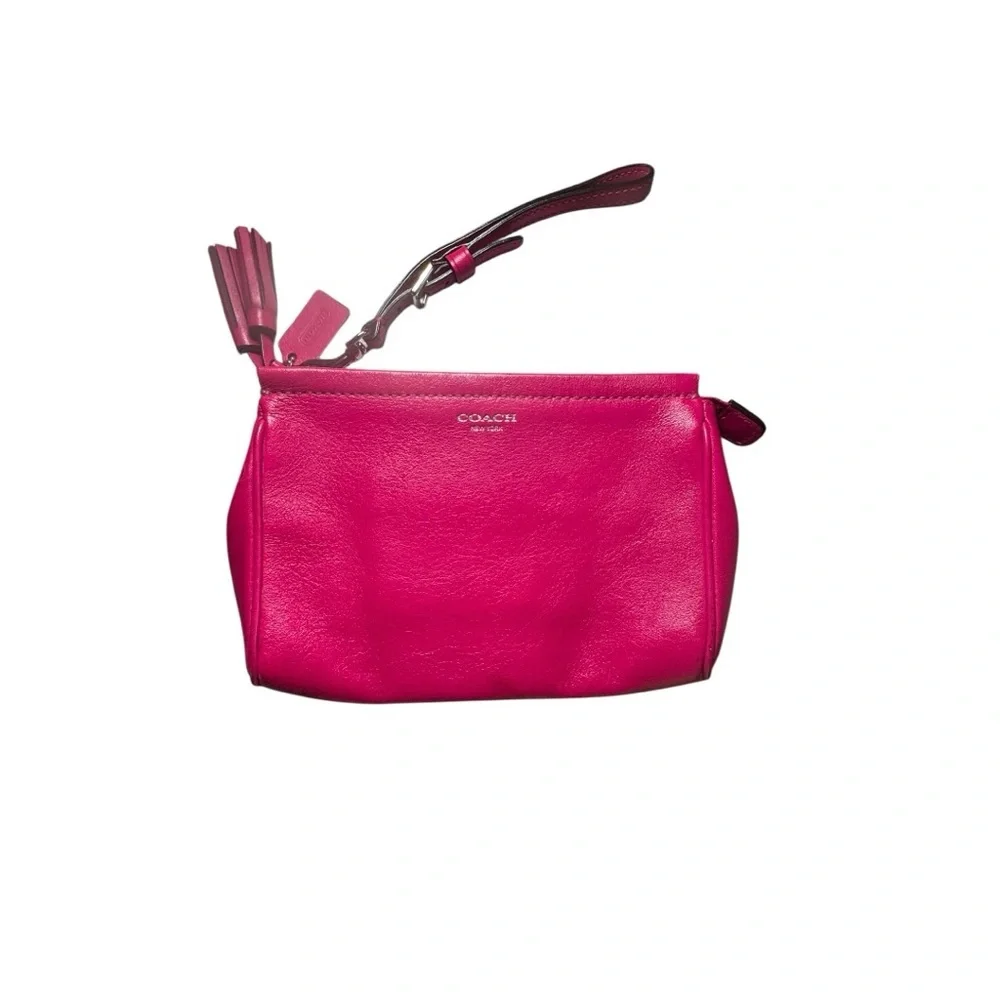 COACH Legacy Hot Pink Leather Wristlet with Silver Hardware